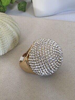 Oversized Gold Pave Crystal Dome Statement Ring | Chunky Cocktail Disco Ball